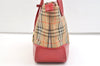 Authentic Burberrys Nova Check Canvas Leather Tote Hand Bag Beige Red 1874K