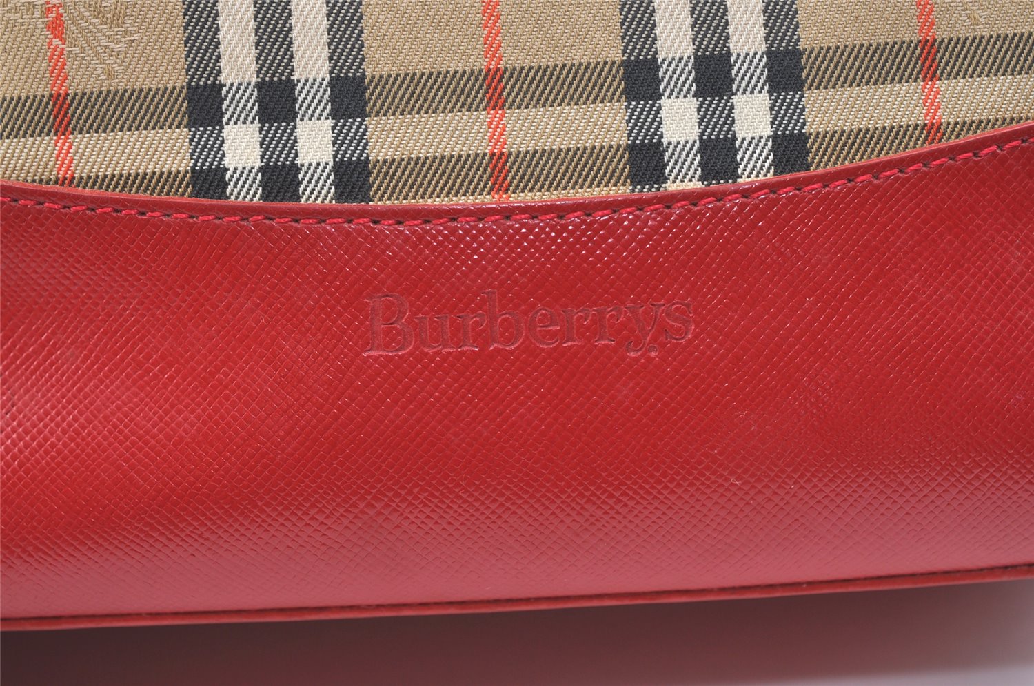 Authentic Burberrys Nova Check Canvas Leather Tote Hand Bag Beige Red 1874K