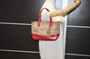 Authentic Burberrys Nova Check Canvas Leather Tote Hand Bag Beige Red 1874K