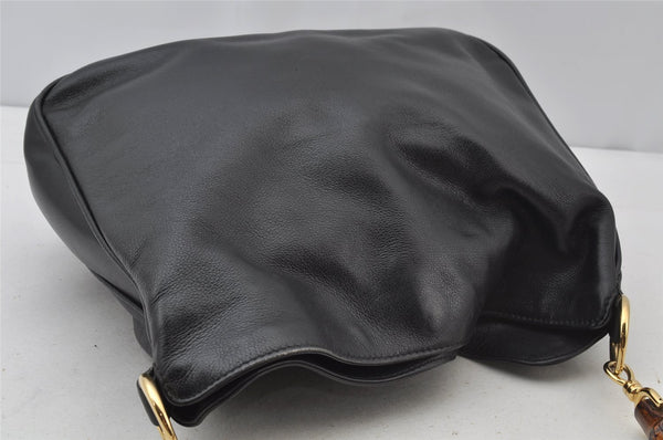 Authentic GUCCI Vintage Bamboo Shoulder Hand Bag Purse Leather Black Junk 1875J