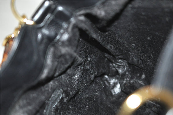 Authentic GUCCI Vintage Bamboo Shoulder Hand Bag Purse Leather Black Junk 1875J