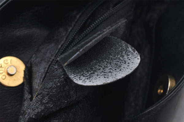 Authentic GUCCI Vintage Bamboo Shoulder Hand Bag Purse Leather Black Junk 1875J