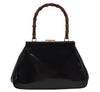 Authentic GUCCI Vintage Bamboo Shoulder Hand Bag Purse Leather Black 1876J