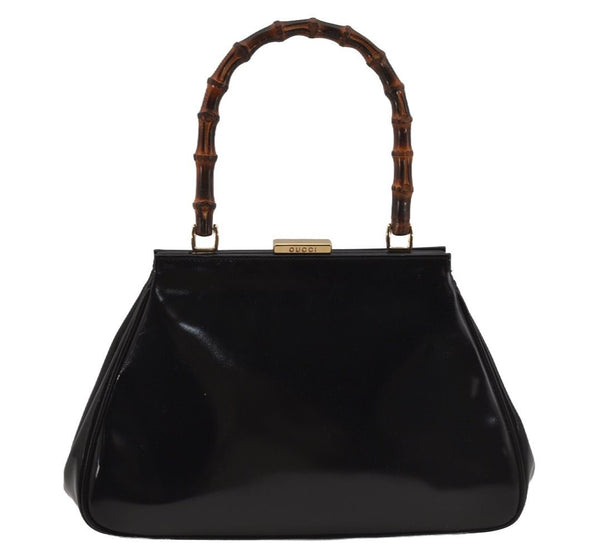 Authentic GUCCI Vintage Bamboo Shoulder Hand Bag Purse Leather Black 1876J
