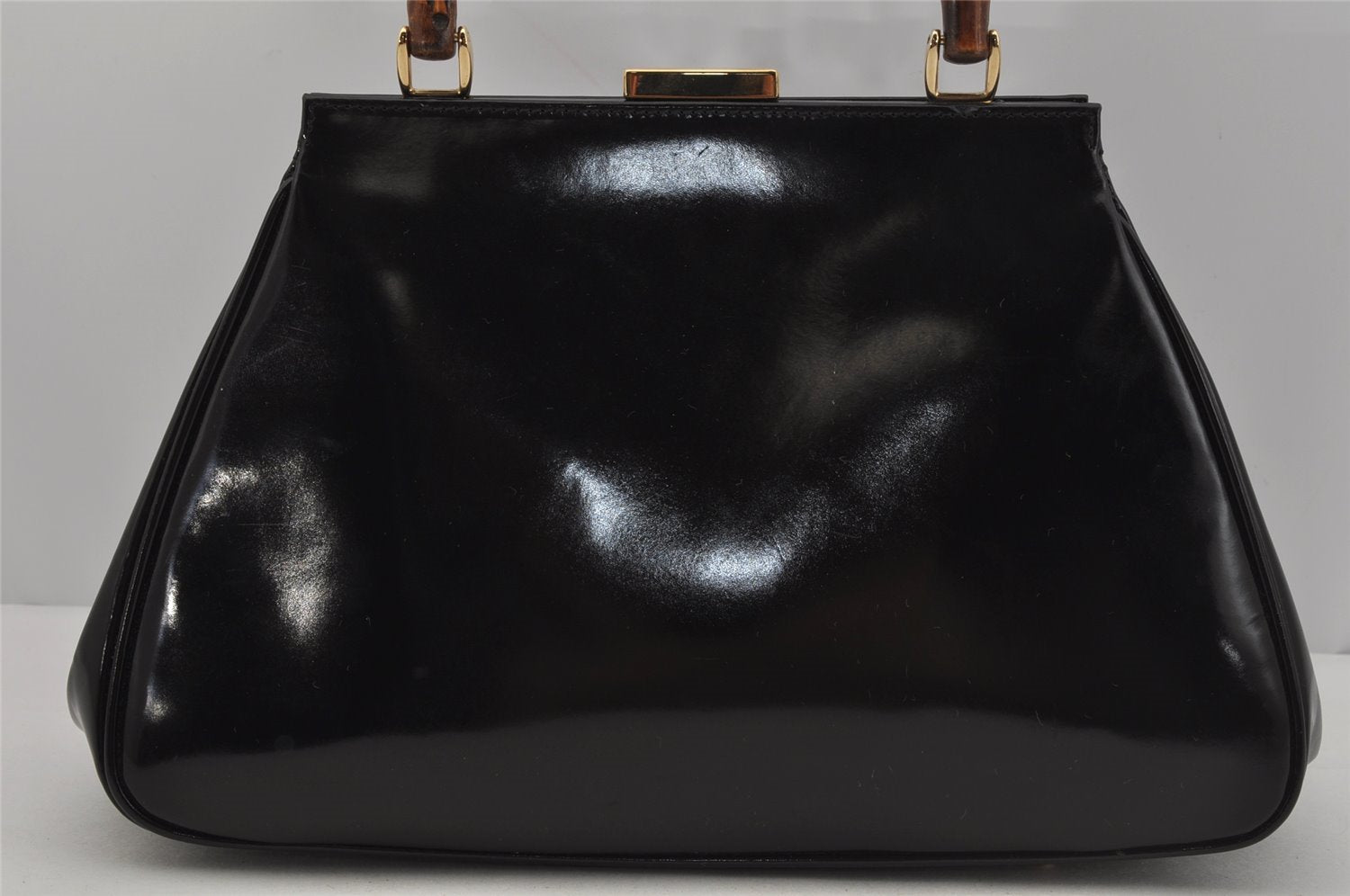 Authentic GUCCI Vintage Bamboo Shoulder Hand Bag Purse Leather Black 1876J