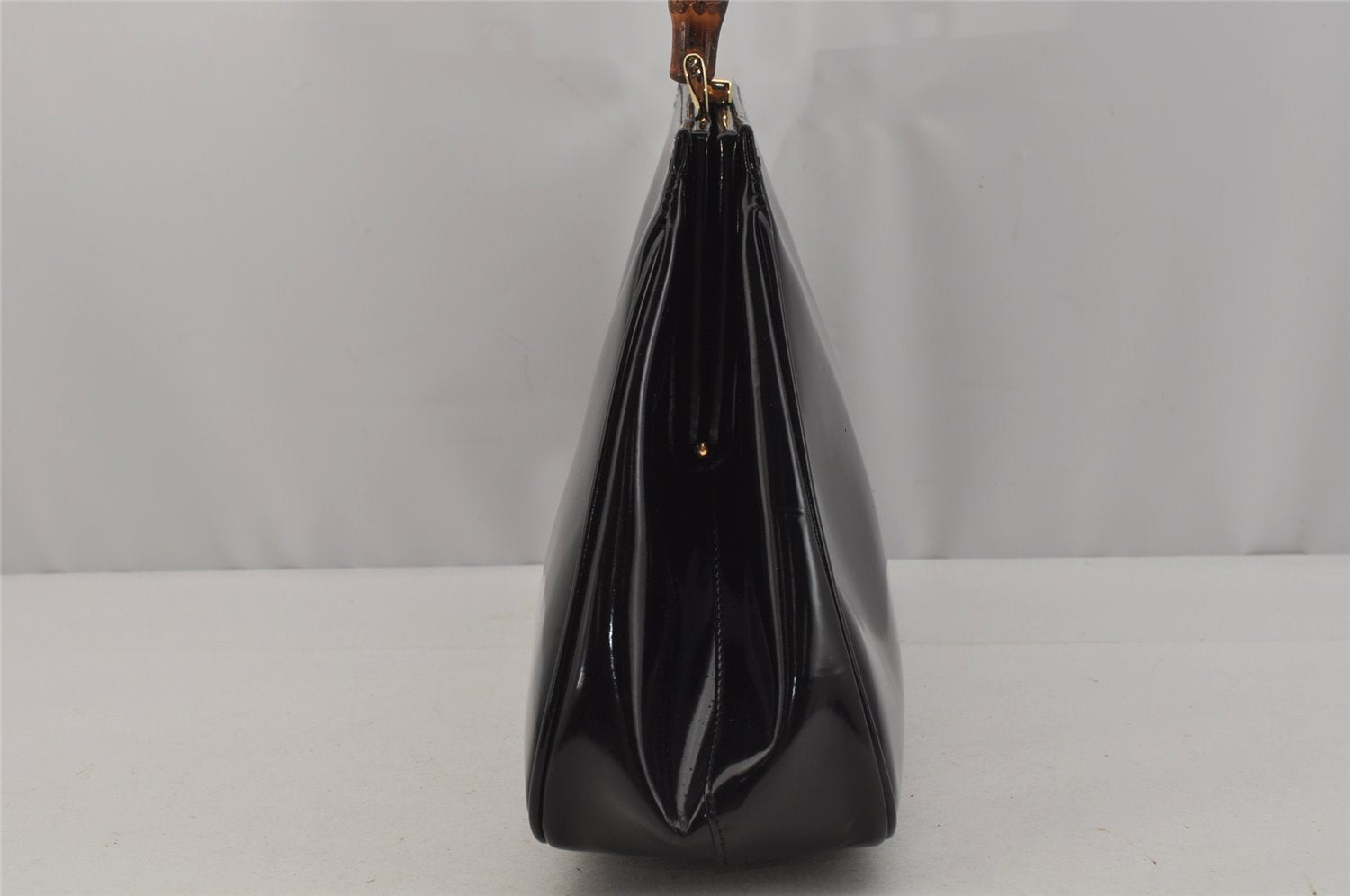 Authentic GUCCI Vintage Bamboo Shoulder Hand Bag Purse Leather Black 1876J