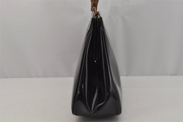 Authentic GUCCI Vintage Bamboo Shoulder Hand Bag Purse Leather Black 1876J