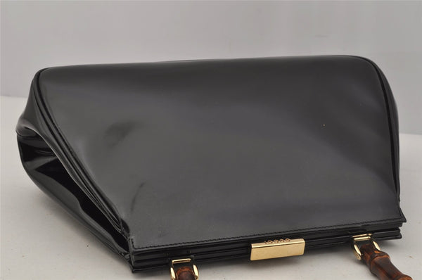 Authentic GUCCI Vintage Bamboo Shoulder Hand Bag Purse Leather Black 1876J