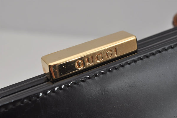 Authentic GUCCI Vintage Bamboo Shoulder Hand Bag Purse Leather Black 1876J