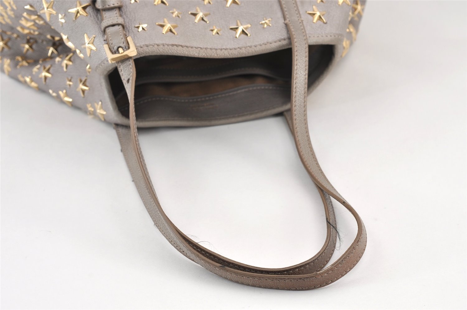 Authentic JIMMY CHOO Vintage Star Studs Leather Shoulder Tote Bag Gray 1877K