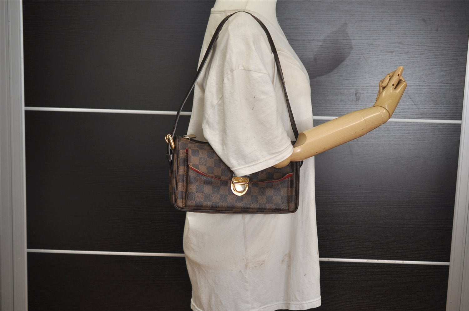 Authentic Louis Vuitton Damier Ravello GM Shoulder Bag N60006 LV 1879I