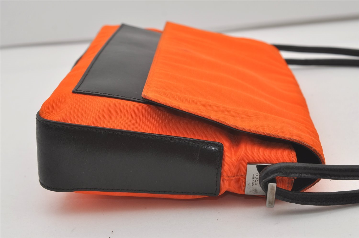 Authentic GUCCI Vintage Shoulder Hand Bag Purse Nylon Leather Orange 1879J