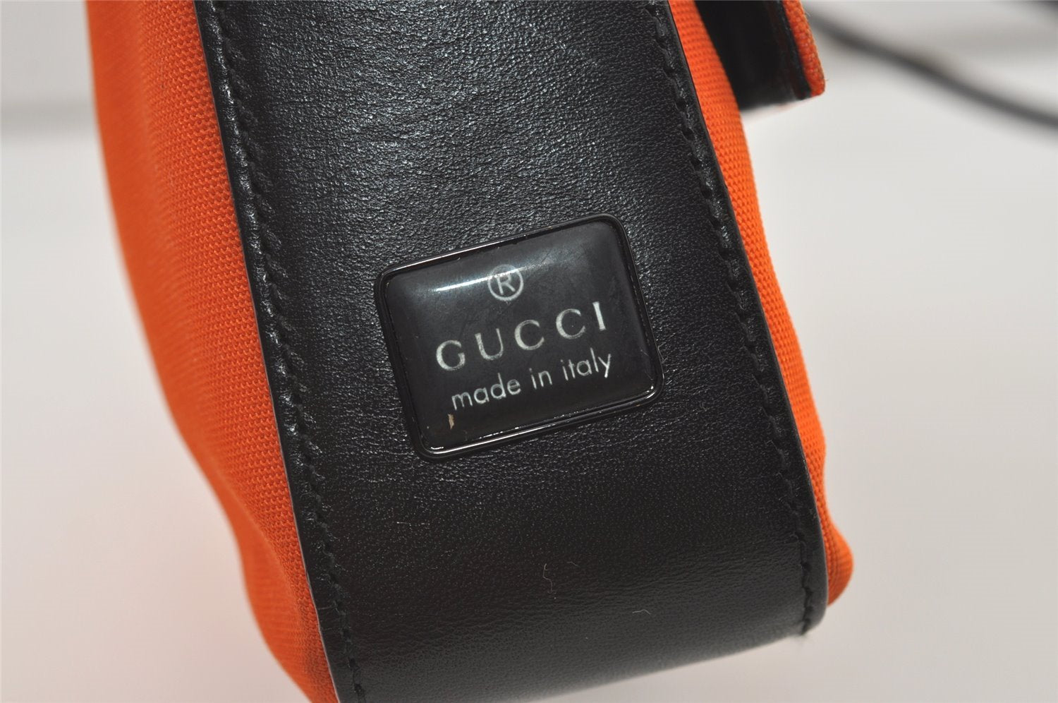 Authentic GUCCI Vintage Shoulder Hand Bag Purse Nylon Leather Orange 1879J