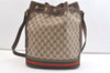 Authentic GUCCI Web Sherry Line Drawstring Bag GG PVC Leather Brown Junk 1880K