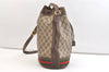 Authentic GUCCI Web Sherry Line Drawstring Bag GG PVC Leather Brown Junk 1880K