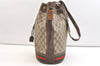 Authentic GUCCI Web Sherry Line Drawstring Bag GG PVC Leather Brown Junk 1880K