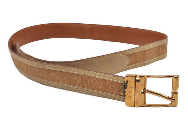 Authentic GUCCI Vintage Belt GG Canvas Leather Size 80cm 31.5" Beige 1882J