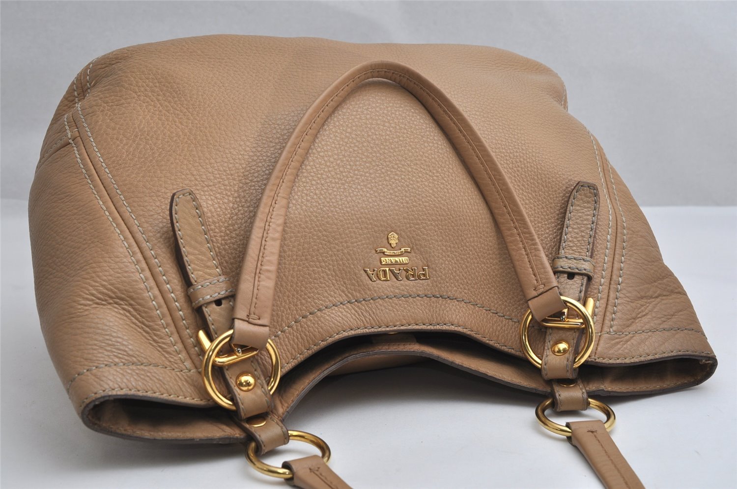 Authentic PRADA Vintage Leather Shoulder Tote Bag Beige 1884K