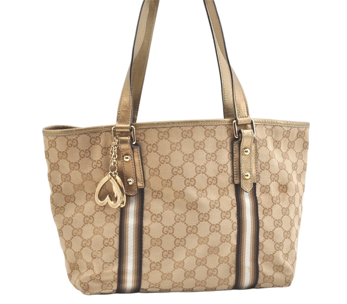 Authentic GUCCI Sherry Line Tote Bag GG Canvas Leather 137396 Beige Gold 1887K