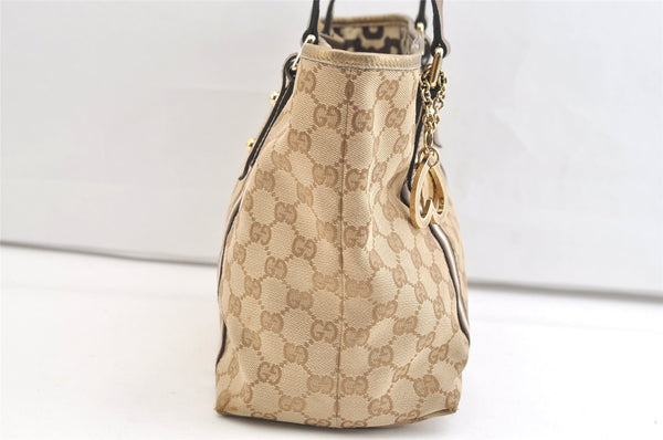 Authentic GUCCI Sherry Line Tote Bag GG Canvas Leather 137396 Beige Gold 1887K