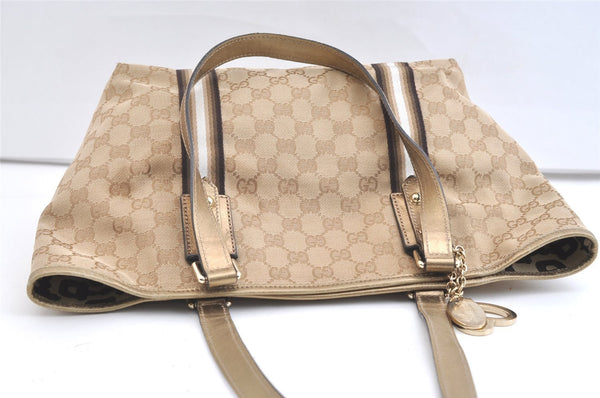 Authentic GUCCI Sherry Line Tote Bag GG Canvas Leather 137396 Beige Gold 1887K