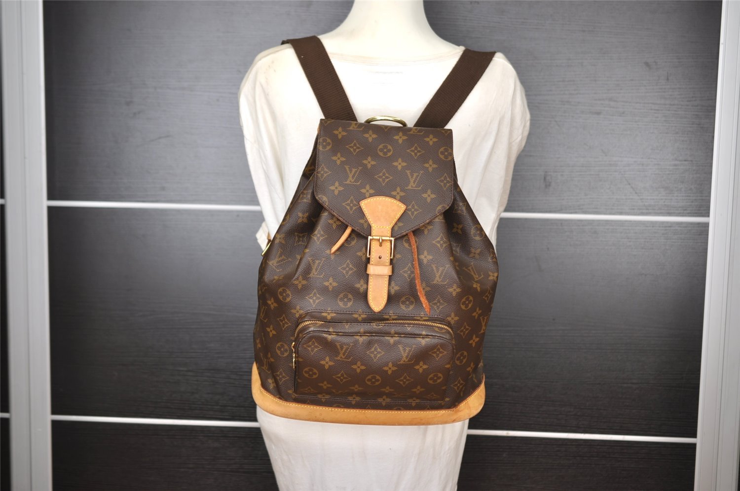 Authentic Louis Vuitton Monogram Montsouris GM Backpack M51135 LV 1888I