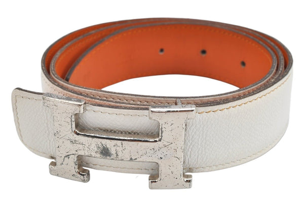 Authentic HERMES Constance Leather Belt Size 80cm 31.5inches White Brown 1889K