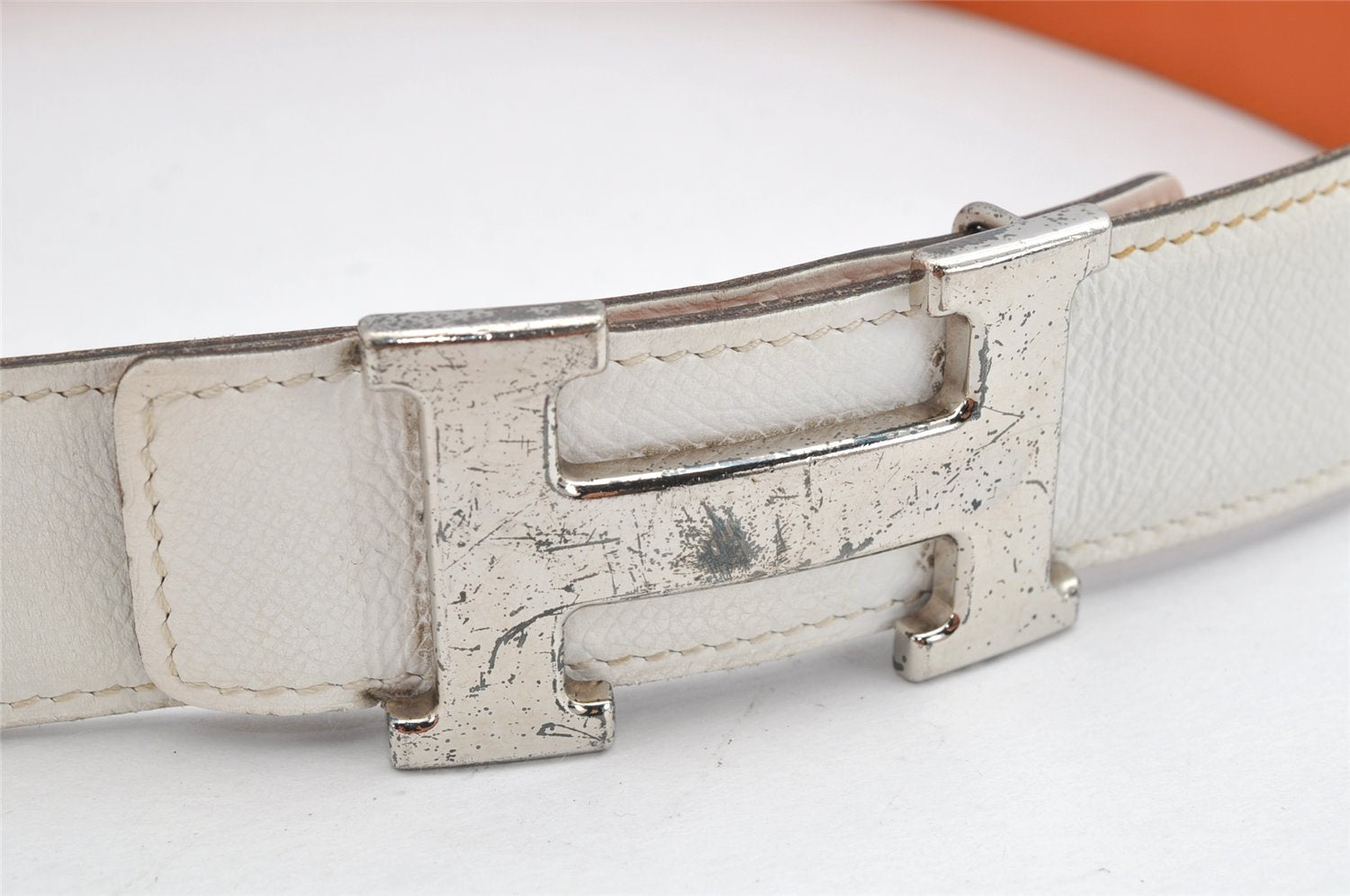 Authentic HERMES Constance Leather Belt Size 80cm 31.5inches White Brown 1889K