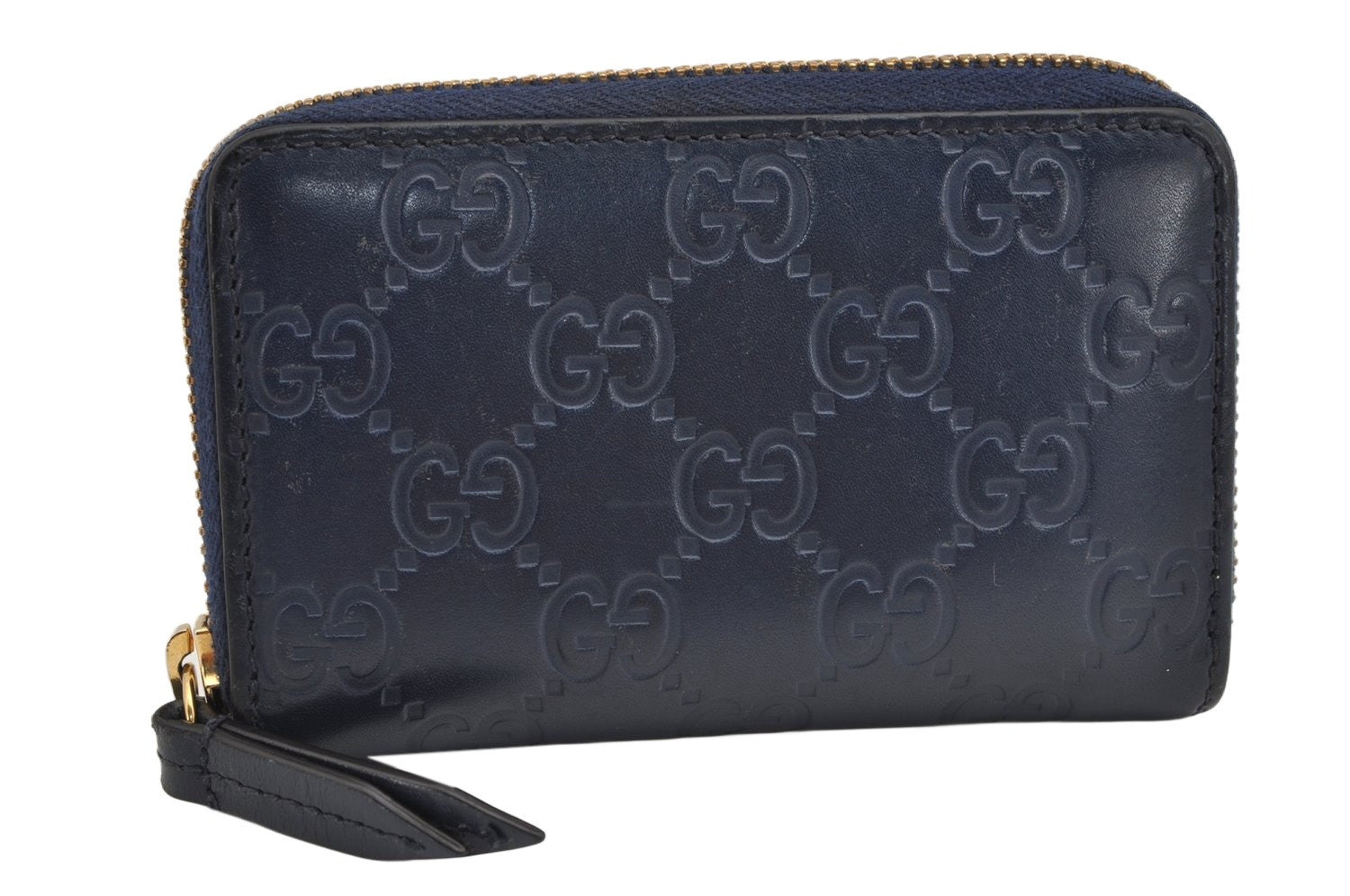 Authentic GUCCI Guccissima Coin Purse Case GG Leather 447939 Navy Blue 1892K