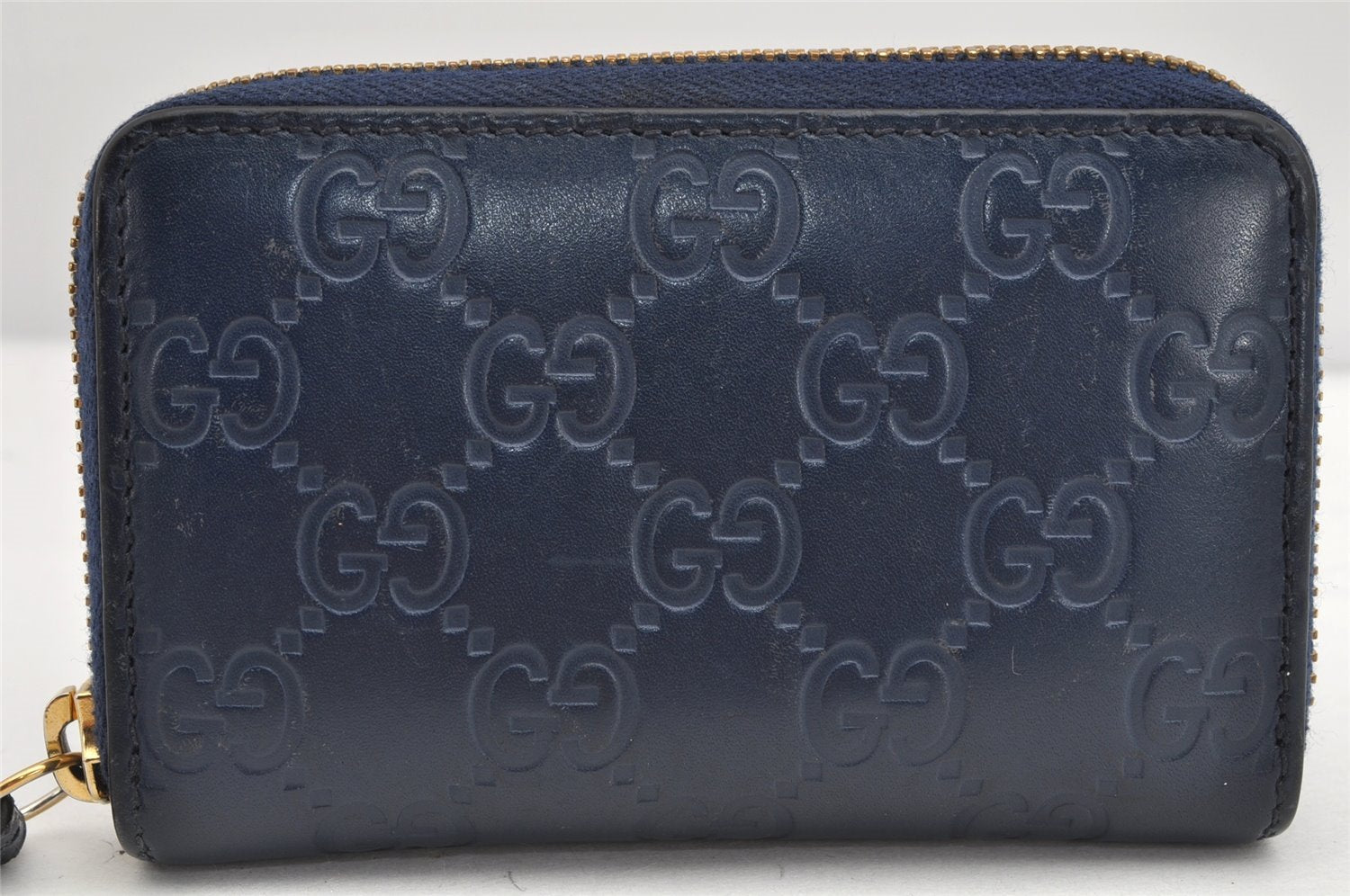 Authentic GUCCI Guccissima Coin Purse Case GG Leather 447939 Navy Blue 1892K