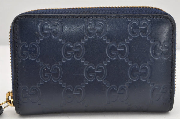 Authentic GUCCI Guccissima Coin Purse Case GG Leather 447939 Navy Blue 1892K