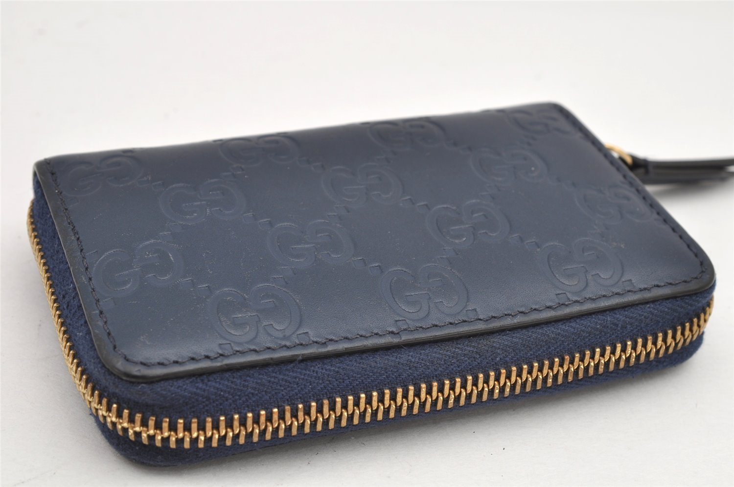 Authentic GUCCI Guccissima Coin Purse Case GG Leather 447939 Navy Blue 1892K