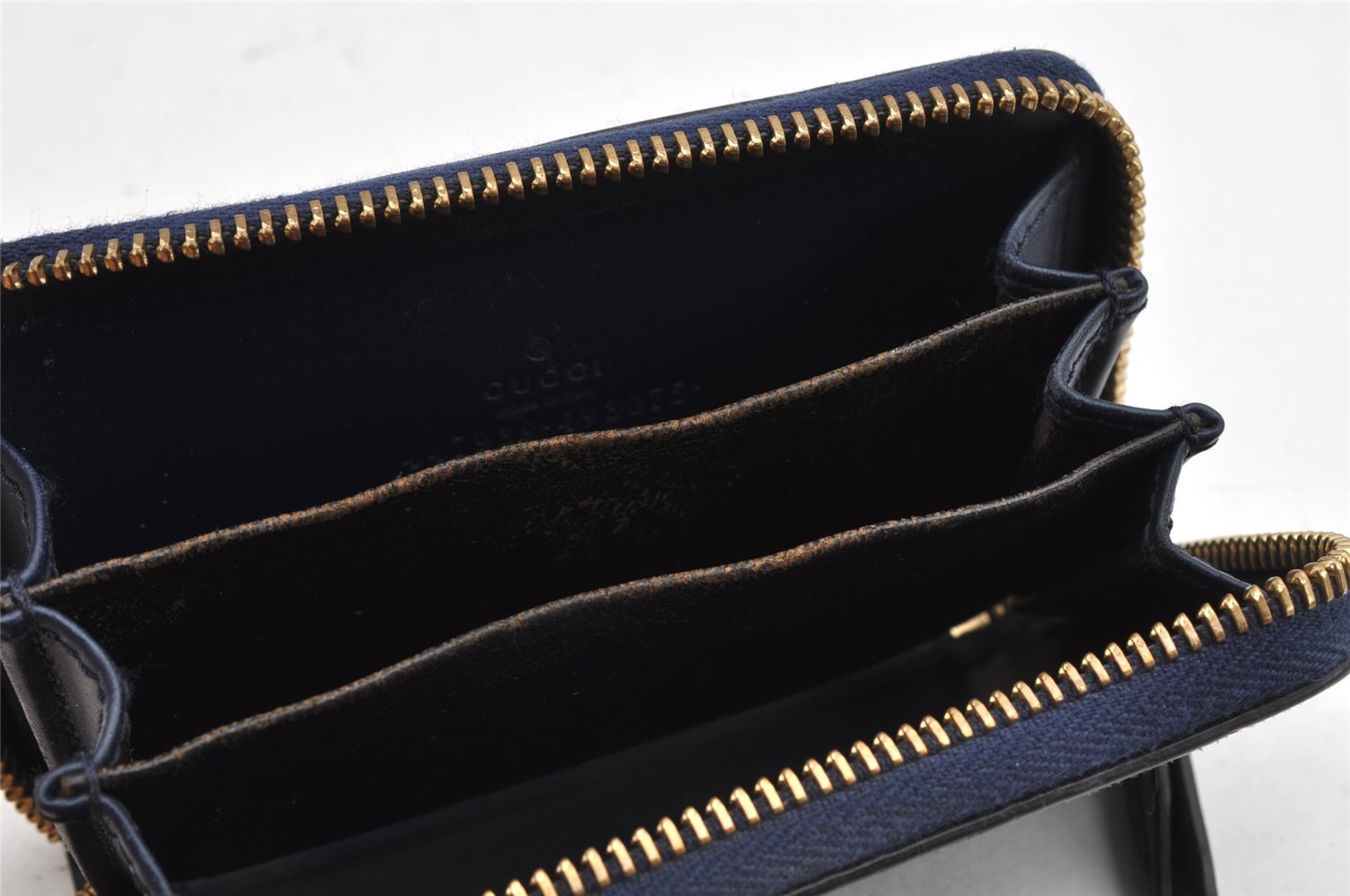 Authentic GUCCI Guccissima Coin Purse Case GG Leather 447939 Navy Blue 1892K