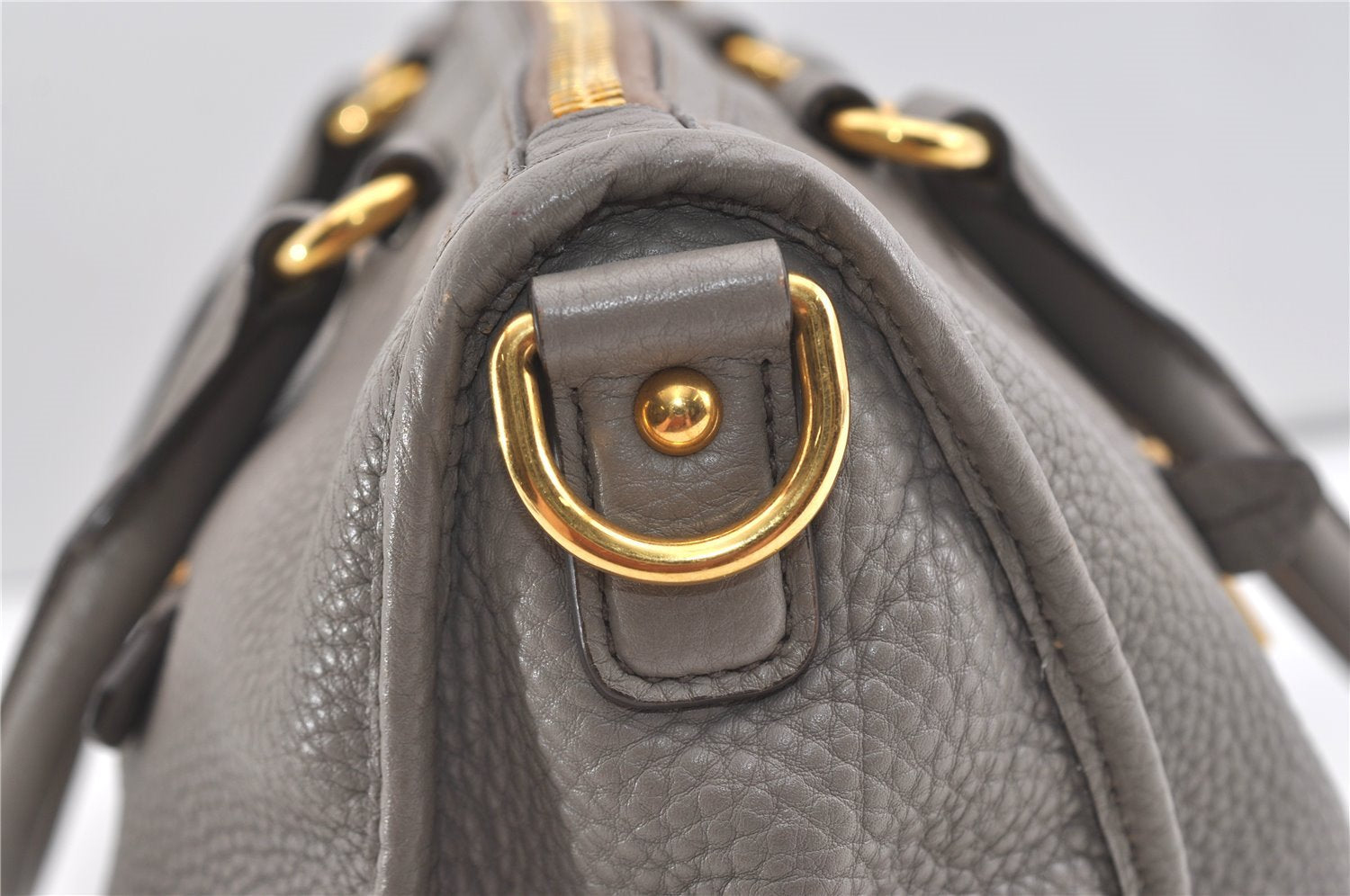 Authentic PRADA Vintage Leather 2Way Shoulder Hand Bag Gray 1895J