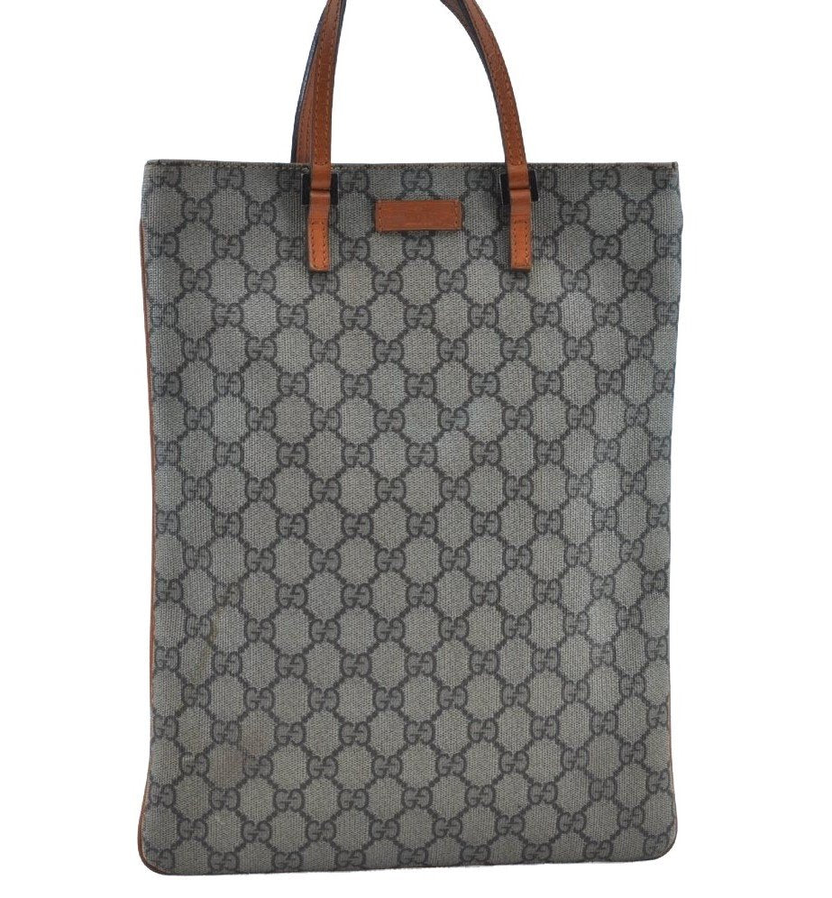 Authentic GUCCI Vintage Tote Hand Bag GG PVC Leather 117551 Brown 1896I