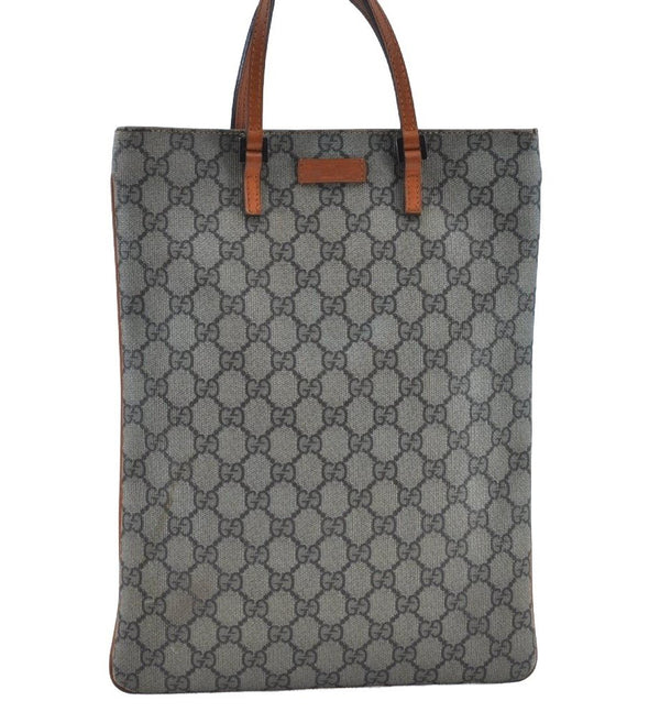 Authentic GUCCI Vintage Tote Hand Bag GG PVC Leather 117551 Brown 1896I