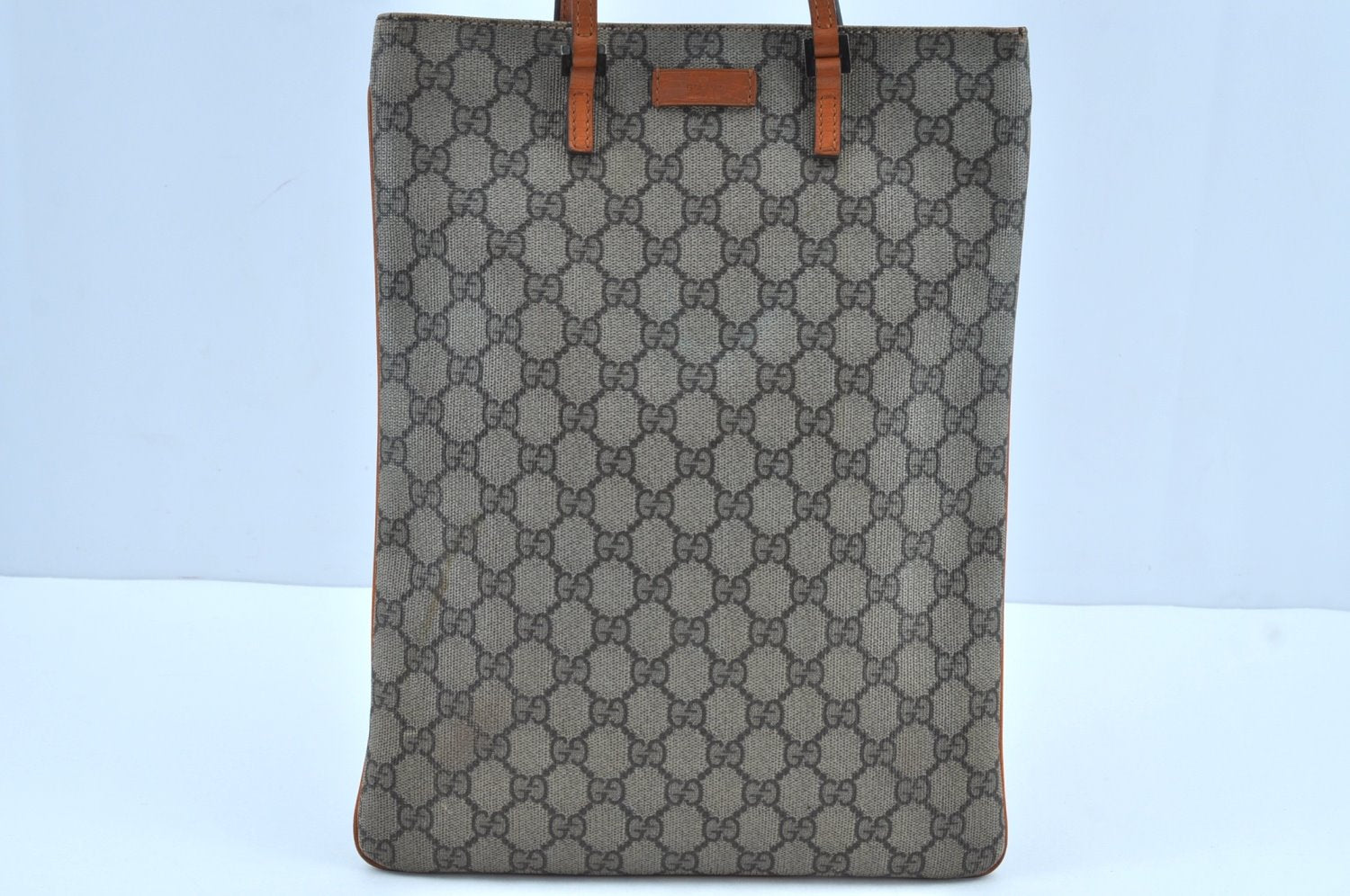 Authentic GUCCI Vintage Tote Hand Bag GG PVC Leather 117551 Brown 1896I