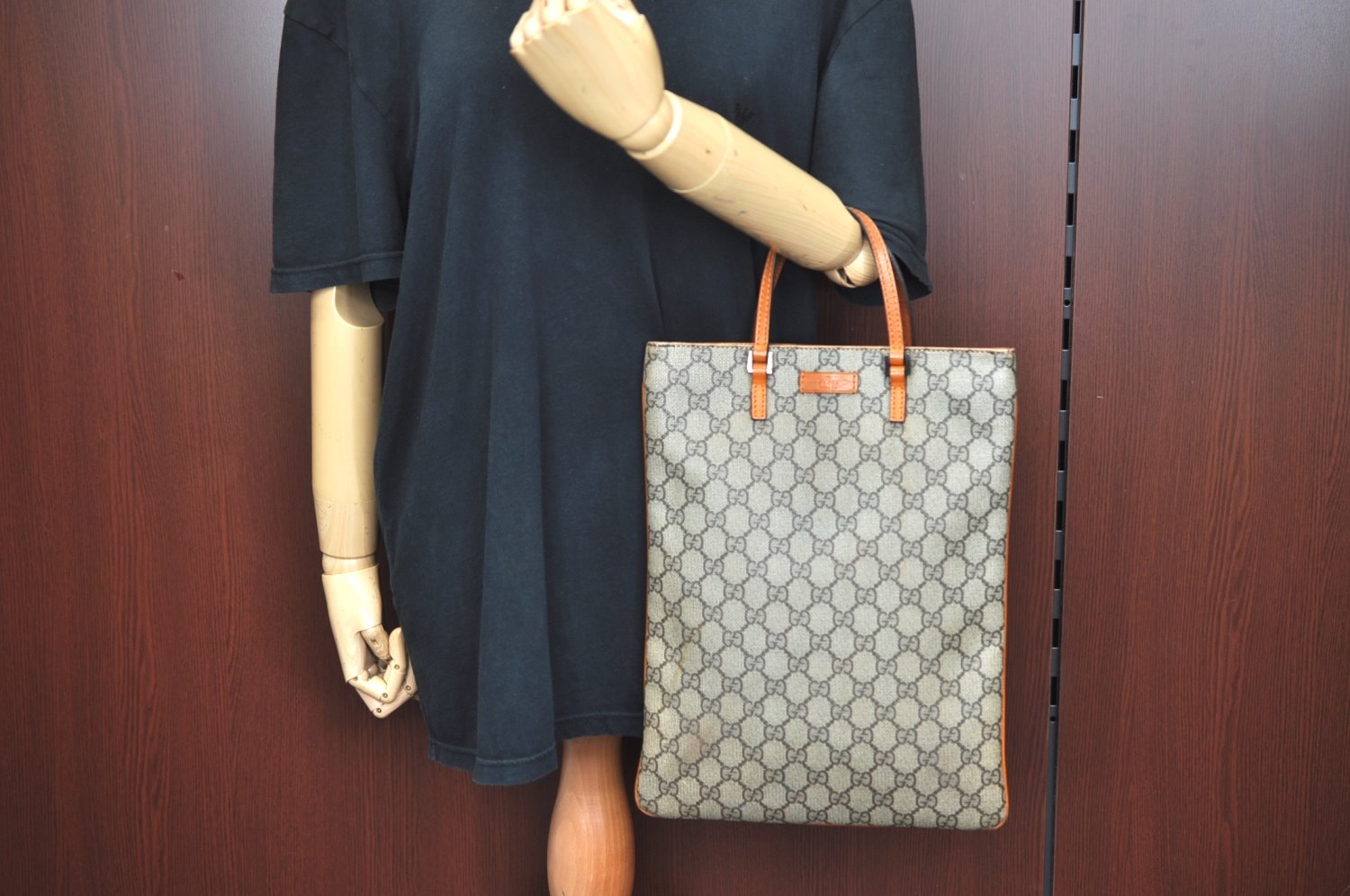 Authentic GUCCI Vintage Tote Hand Bag GG PVC Leather 117551 Brown 1896I