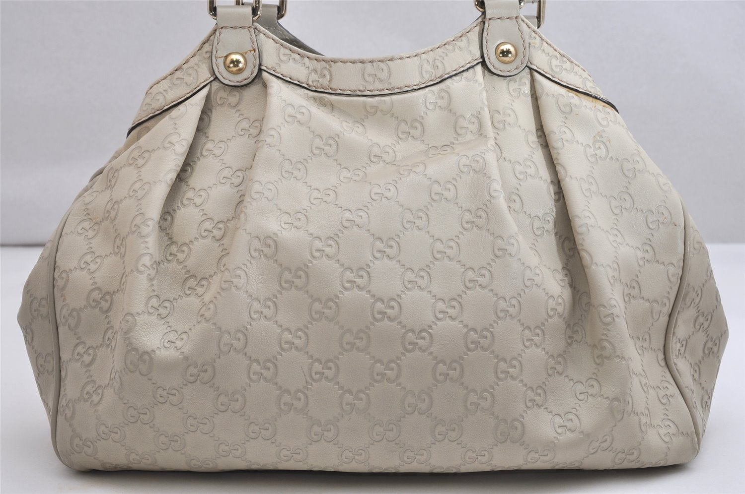 Authentic GUCCI Guccissima Sukey Hand Tote Bag GG Leather 211944 White 1896K