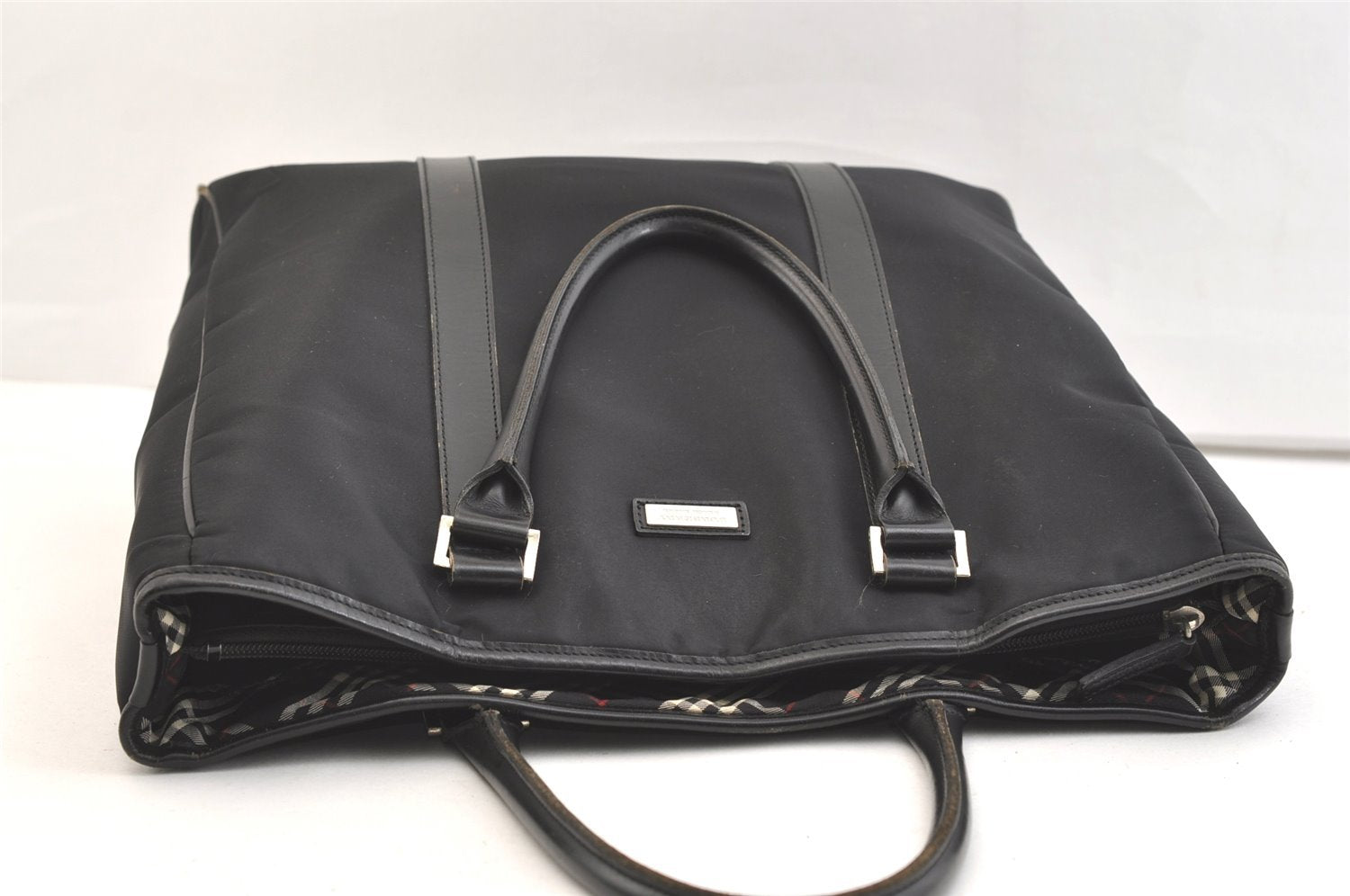 Authentic BURBERRY BLACK LABEL Shoulder Hand Bag Nylon Leather Black 1897K