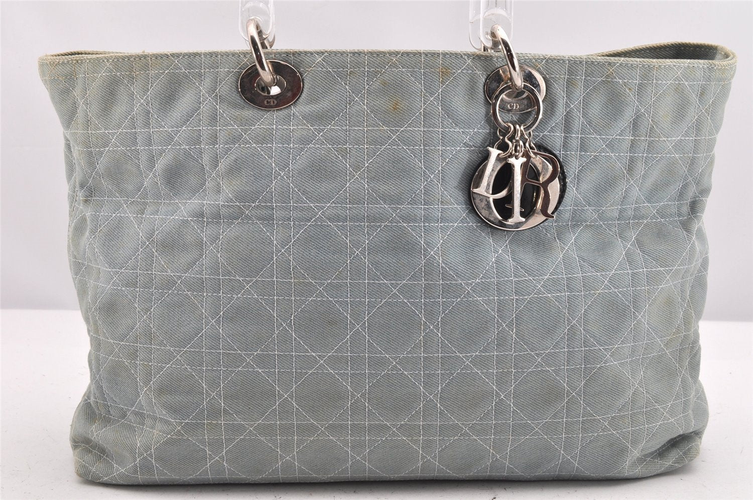 Authentic Christian Dior Diorissimo Cannage 2Way Hand Bag Denim Blue CD 1898K