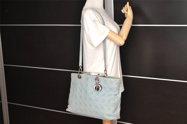 Authentic Christian Dior Diorissimo Cannage 2Way Hand Bag Denim Blue CD 1898K