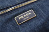 Authentic PRADA Canapa L Canvas Tote Hand Bag Denim Blue 1899I