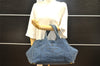 Authentic PRADA Canapa L Canvas Tote Hand Bag Denim Blue 1899I