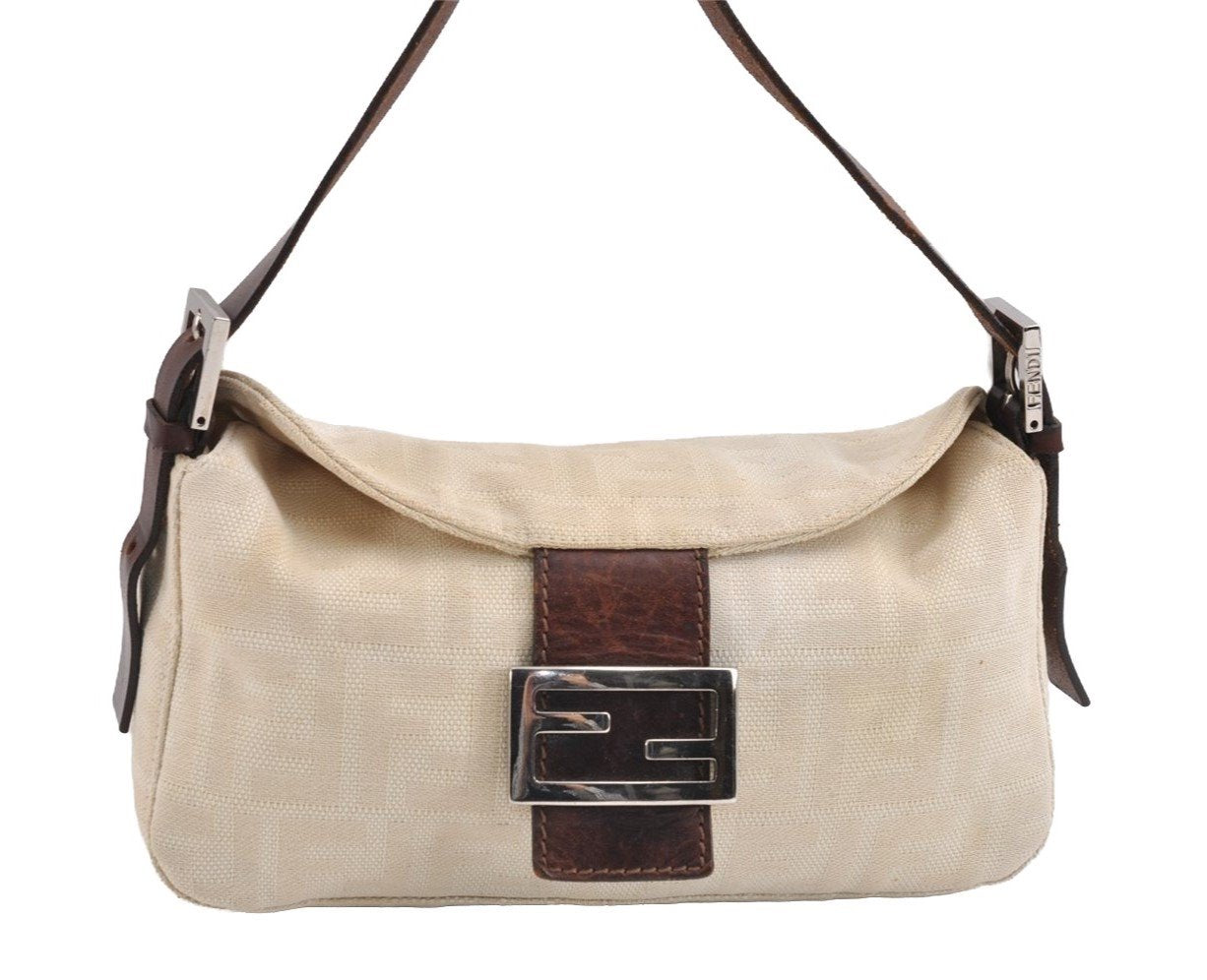 Authentic FENDI Zucca Vintage Shoulder Hand Bag Purse Canvas Leather White 1899J