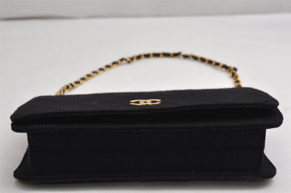 Authentic CHANEL Cotton Matelasse Chain Shoulder Bag Purse Black Junk 1904K