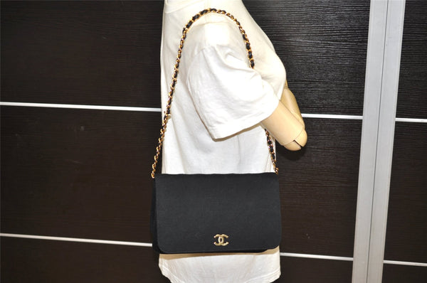 Authentic CHANEL Cotton Matelasse Chain Shoulder Bag Purse Black Junk 1904K