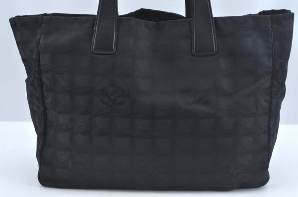 Authentic CHANEL New Travel Line Vintage Tote Bag Nylon Leather Black Junk 1911J