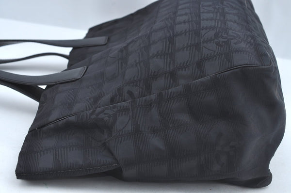 Authentic CHANEL New Travel Line Vintage Tote Bag Nylon Leather Black Junk 1911J