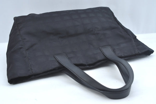 Authentic CHANEL New Travel Line Vintage Tote Bag Nylon Leather Black Junk 1911J